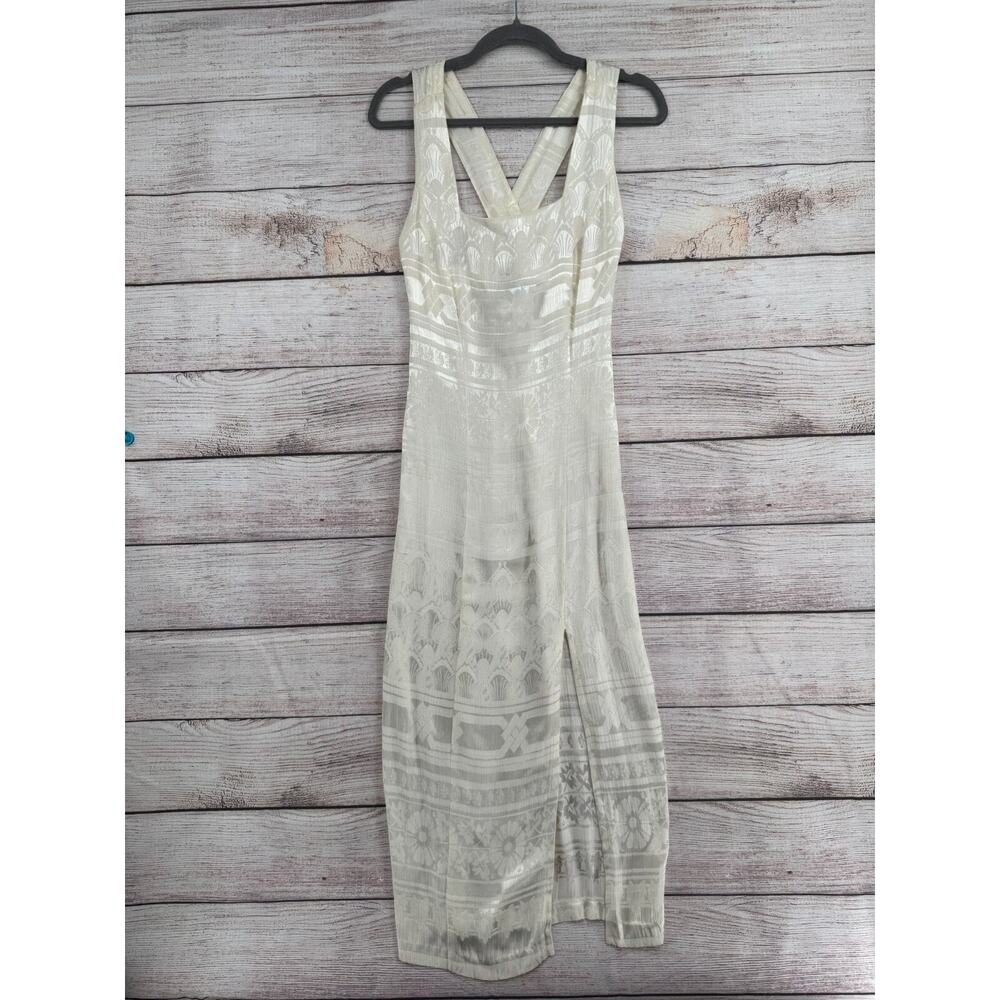 Vintage Knapp Studio Floral Print Bodycon Tank Maxi Dress Womens 5/6 Ivory/Cream